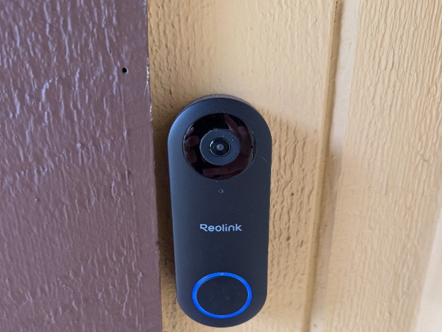Reolink video doorbell installed at front entry